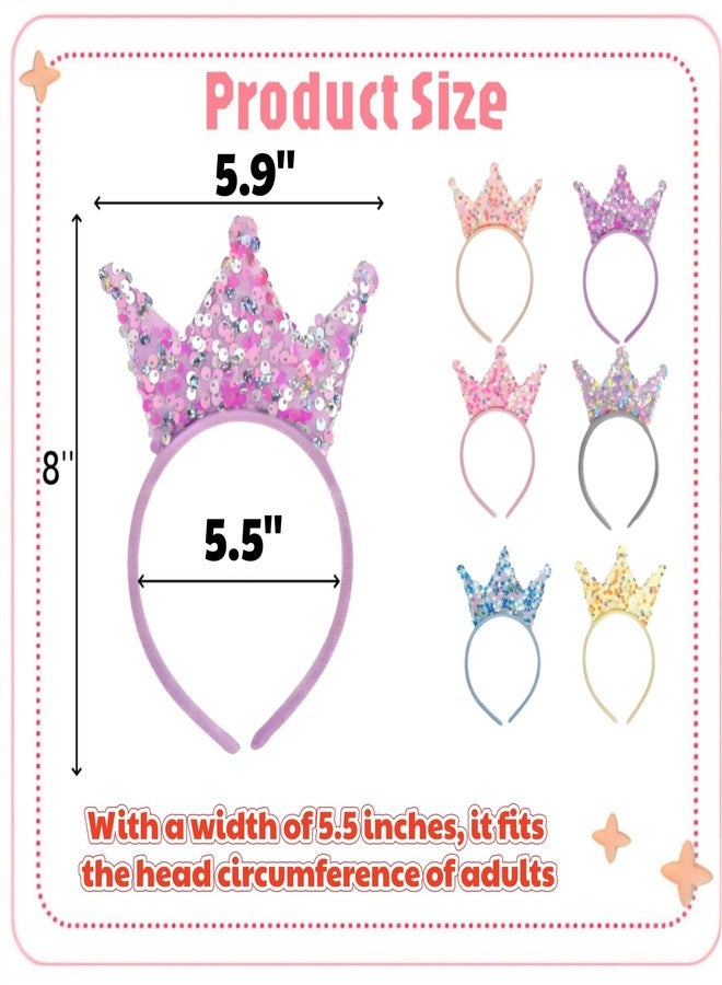 Acshio 12 Pack Crown Headband, Glitter Sequin Crown Headband, Shiny Tiaras and Crowns Hair Accessories for Birthday Party, Gifts - Image 2